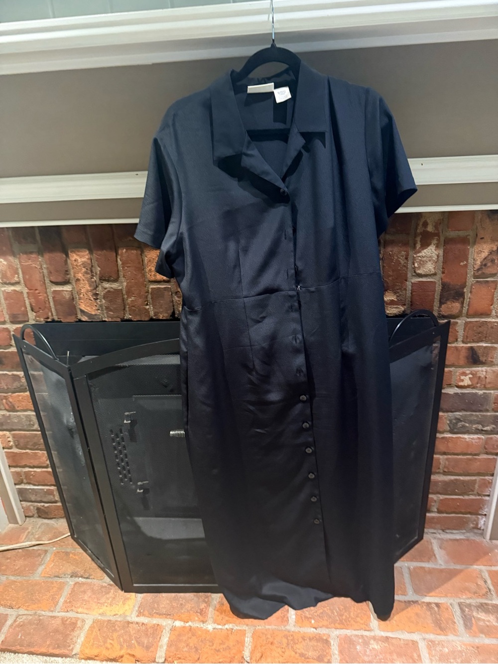 TravelSmith Black Short Sleeve Button Front Midi Shirt Dress Size Large